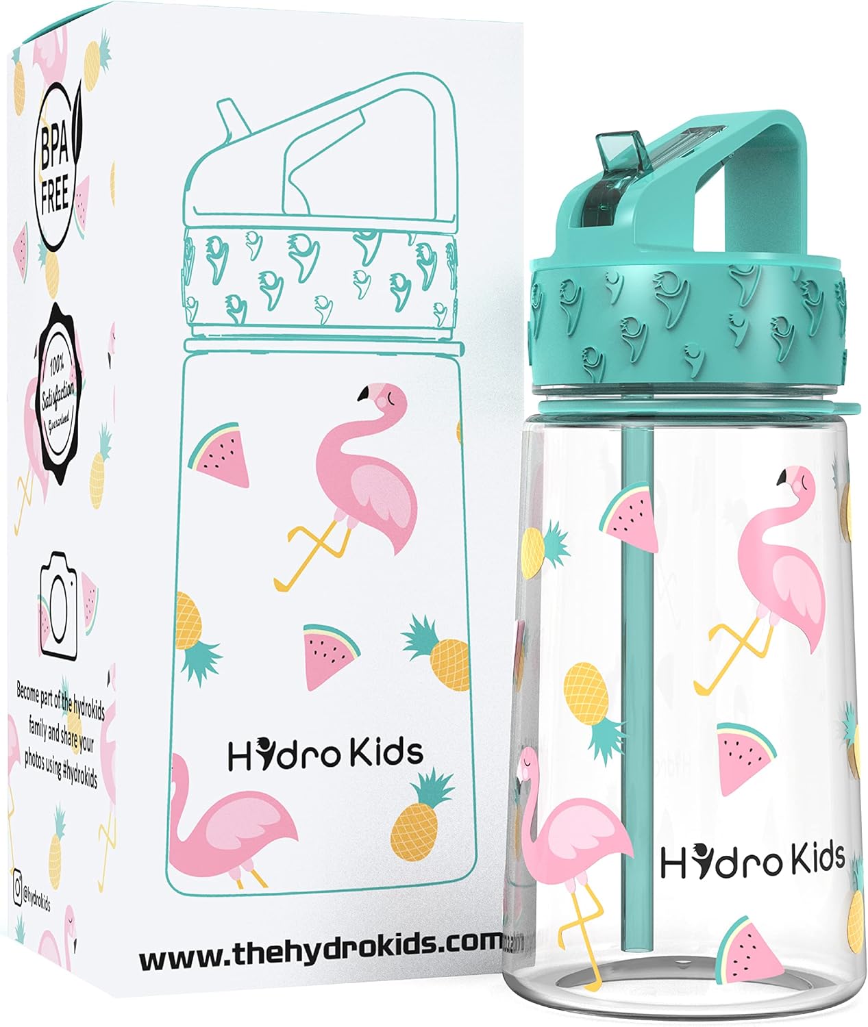 HydroKids Water Bottle with Straw – 400ml BPA Free Kids Water Bottles for School Travel Sports – Leakproof Childrens Drink Bottle for Girls Boys Childs