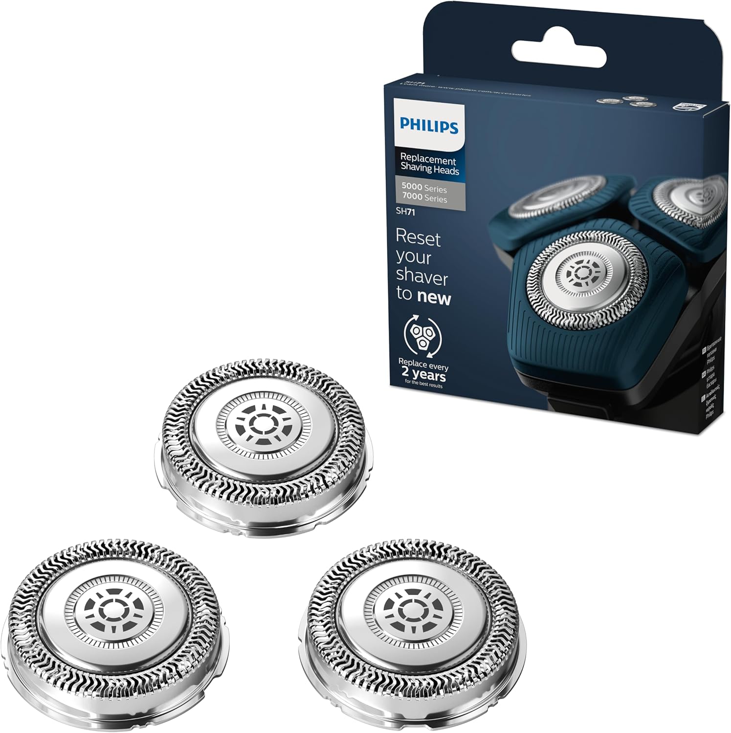 Philips SH71/50 Shaving Heads compatible with Philips Shavers Series 7000 (S7XXX) and Series 5000 (S55XX), replaces RQ12/70, RQ12/60, SH60/70, and SH70/70