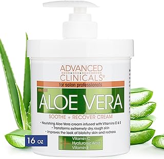 Advanced Clinicals Aloe Vera Lotion Sun Burn Recovery Cream | After Sun Body Lotion W/ Vitamin C + Hyaluronic Acid | Sun Damaged Skin Repair Moisturizing Cream | Skin Care Products, Large 16 Oz