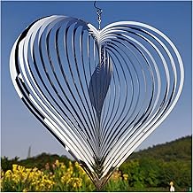 DJUAN Wind Spinner Outdoor Metal Decorations,Silver Heart Wind Spinners for Yard and Garden,Stainless Steel Wind Chimes for Outside Decor,Birthday Gifts for Mom,Mother's Day,Aunt Gifts