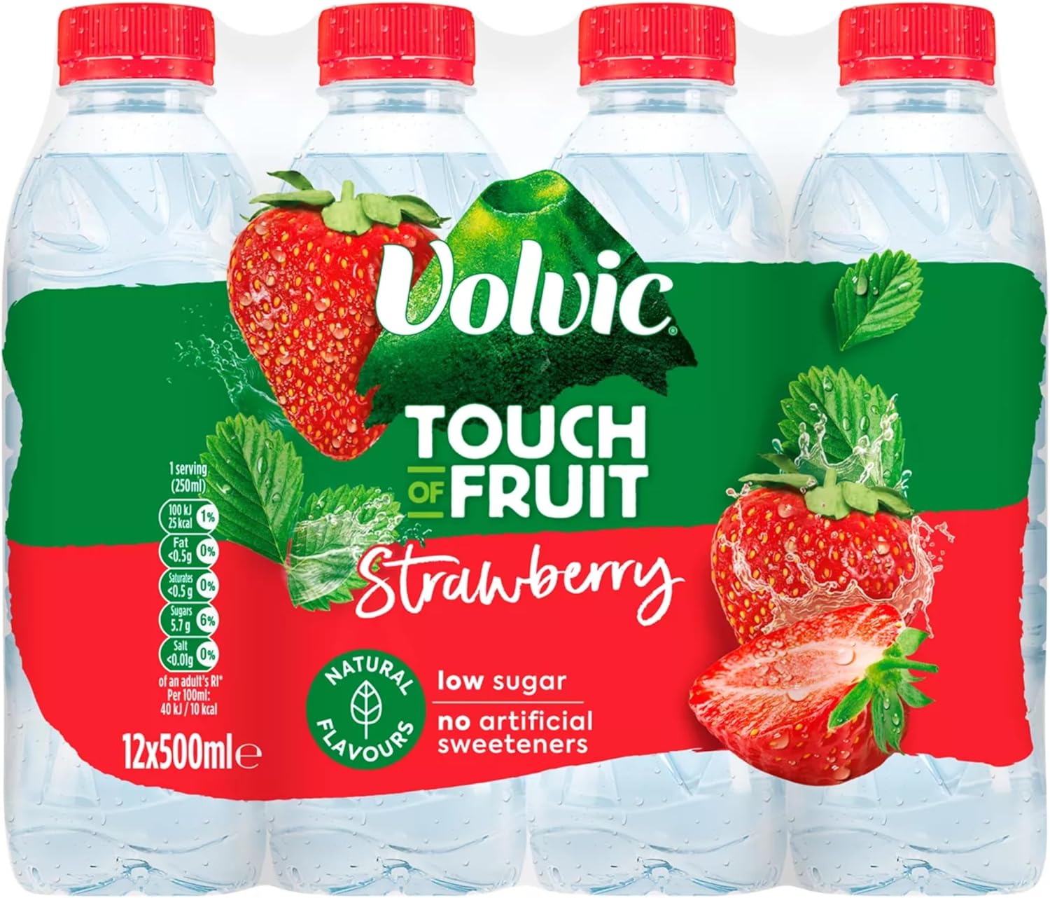 Volvic Touch of Fruit Low Sugar Strawberry Natural Flavoured Water, 12 x 500ml