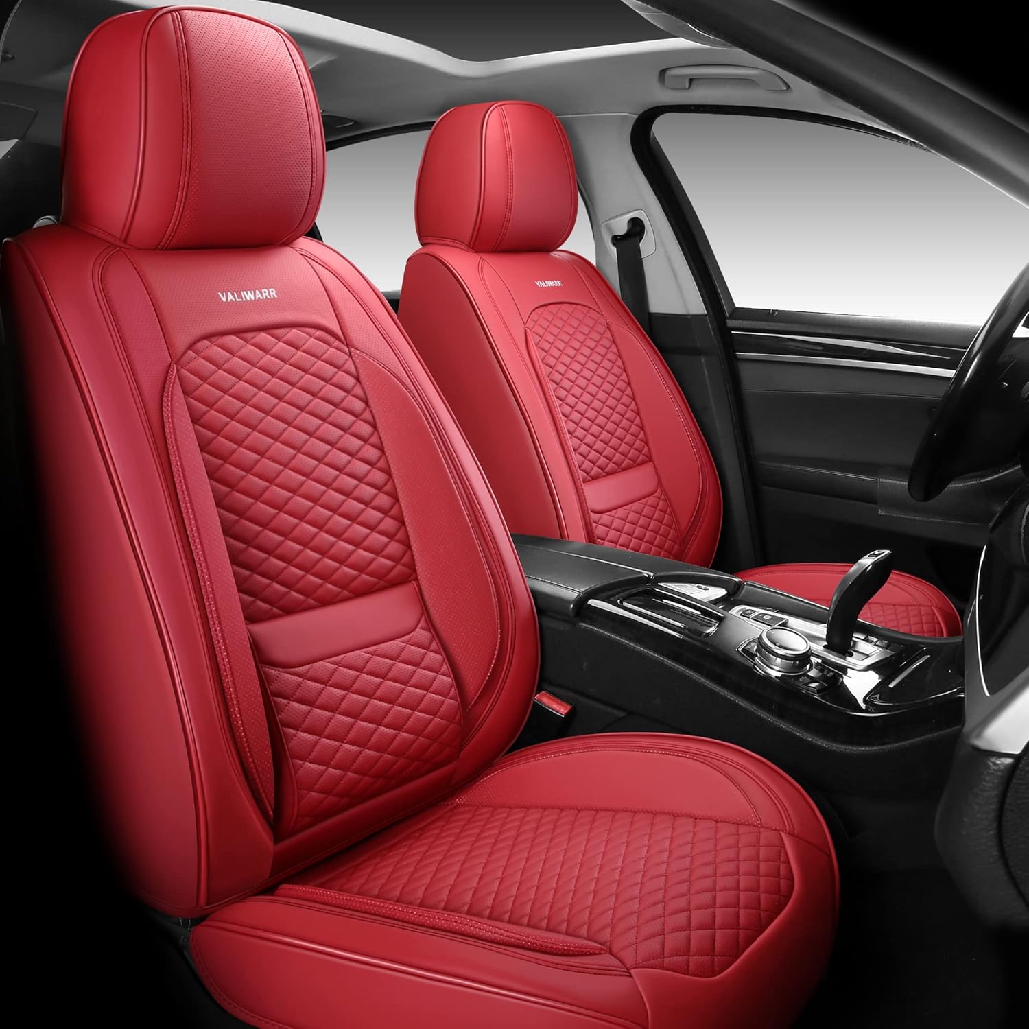 Full Coverage Faux Leather Car Seat Covers Full Set Fit for Cars Trucks Sedans SUVs with Waterproof Leatherette in Auto Interior Accessories (Wine red)
