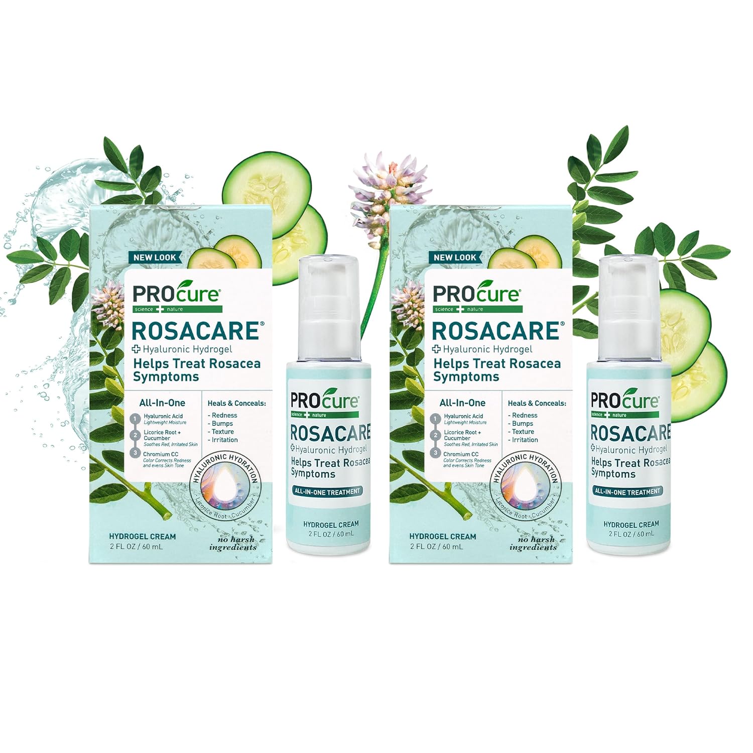 PROcure Rosacare Medicated Redness Reduction CC Face Cream, Hyaluronic Hydrogel for Rosacea Symptoms, 2 Count
