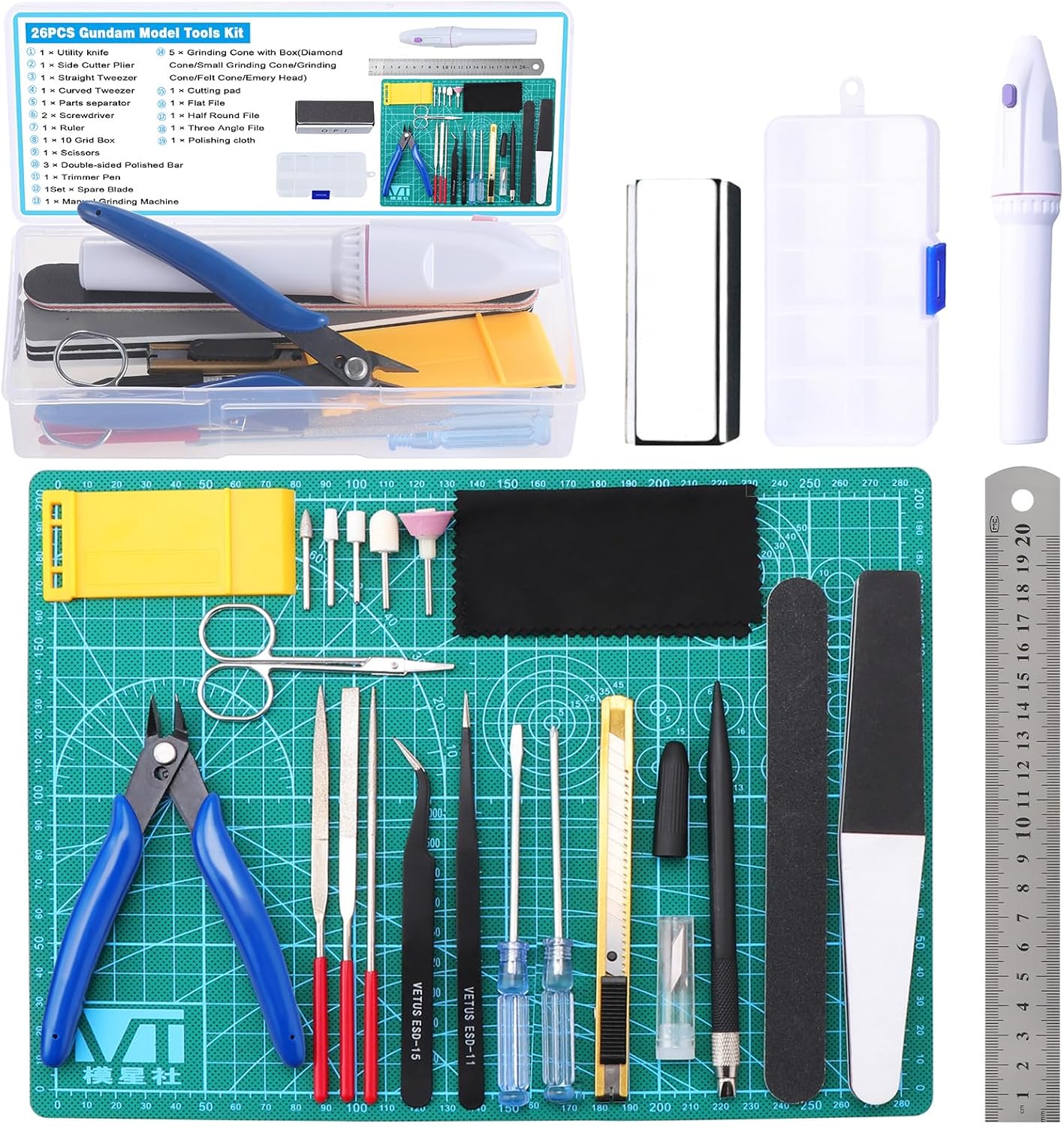 Habwea 26 Pieces Model Making Tools Gundam Model Kit, Modeler Basic Tools Craft Set Hobby Tool for Gundam Car Model Building Repairing and Fixing