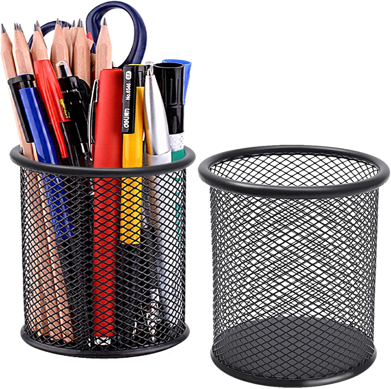 Qualsen 2 Pack Pen Pot, Pen Holder, Black Pencil Pots, Pen Holder For Desk, Mesh Desk Organizer Pen Pot Pencil Holders, Stationery Supplies Pencil Pots For Office, Home, Classroom