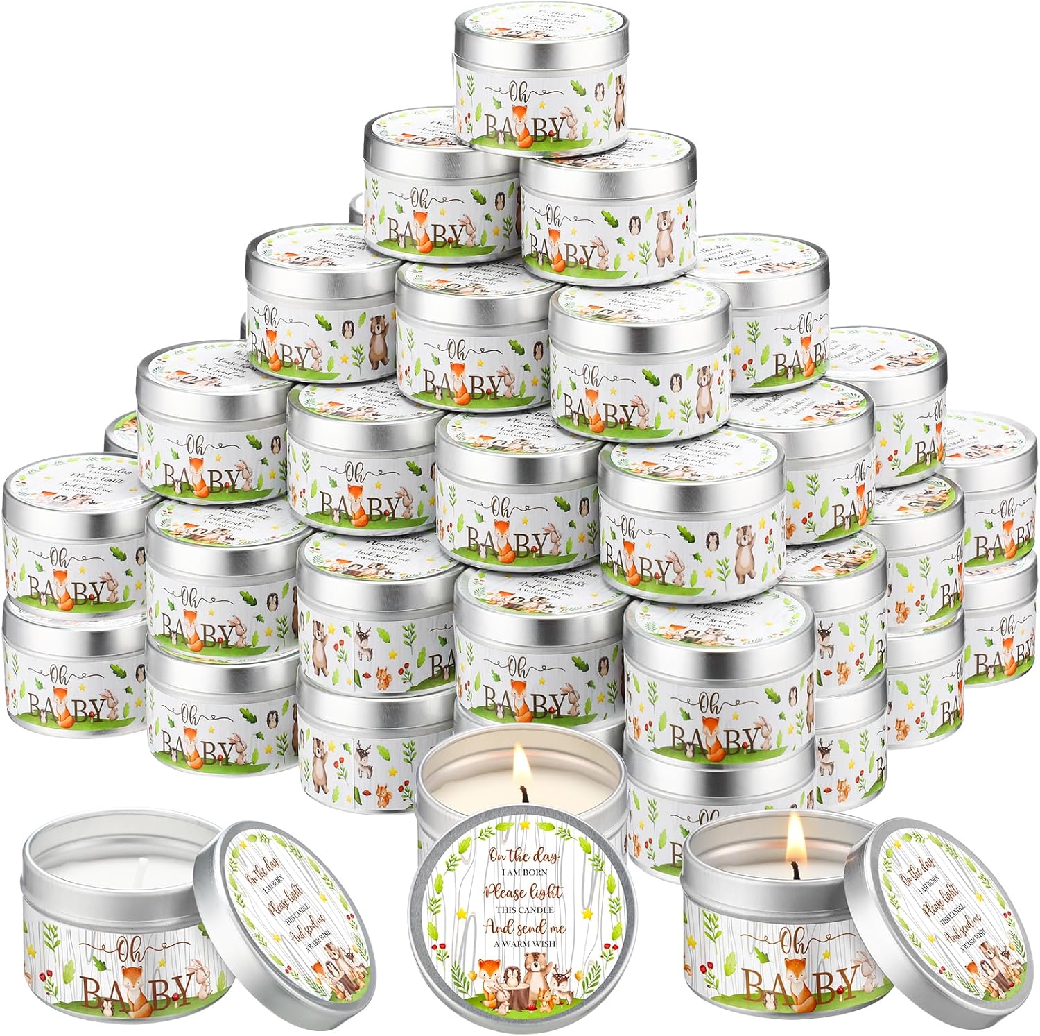 50 Pcs Baby Shower Party Favors Candles Lavender Scented Gender Reveal Gifts Bulk Candles for Favors Baby Shower Rustic Return Gifts(Forest Animals)