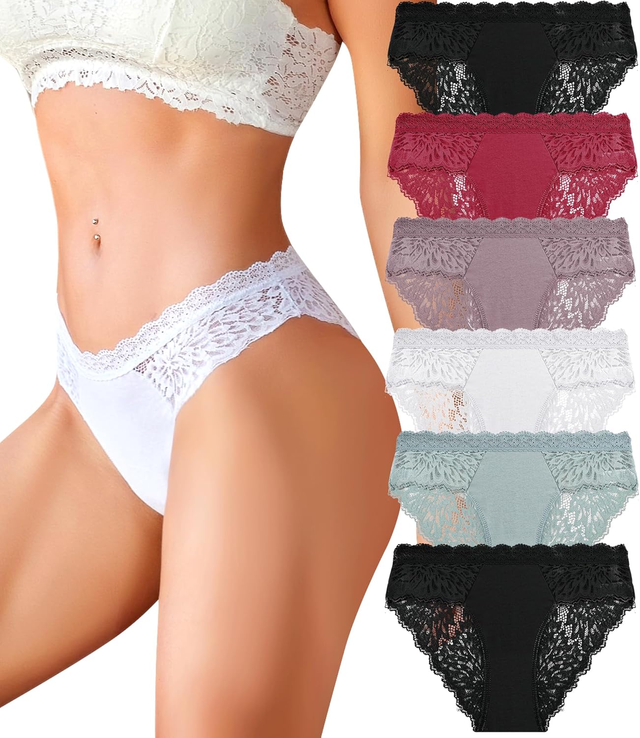 READY TO LOVE Lace Knickers for Women Multipack Cotton Underwear Women Sexy Pants for Women Ladies Briefs Soft Women's Knickers Panties Pack of 6
