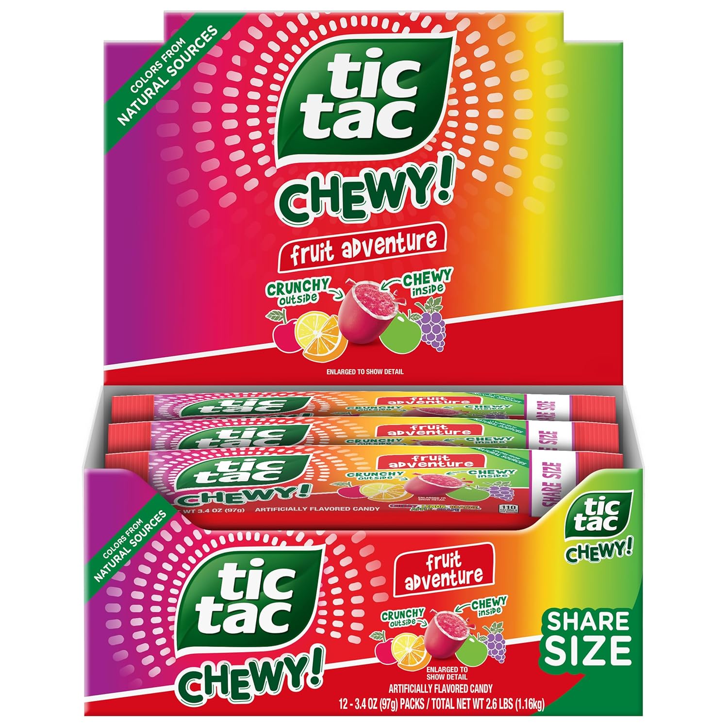 TIC TAC CHEWY! Fruit Adventure Candy, Bulk 12 Pack, Fruit Candy, Share Size, 3.04 oz Each (Packaging May Vary)