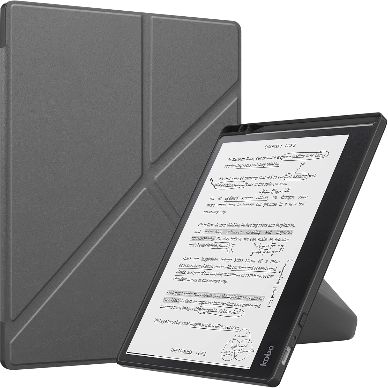 Case for Kobo Elipsa 2E (2023 Release) Origami Case, The Thinnest and Lightest Leather Smart Cover Case for 10.3" Kobo Elipsa 2E eReader with Auto Wake Sleep Feature Gray