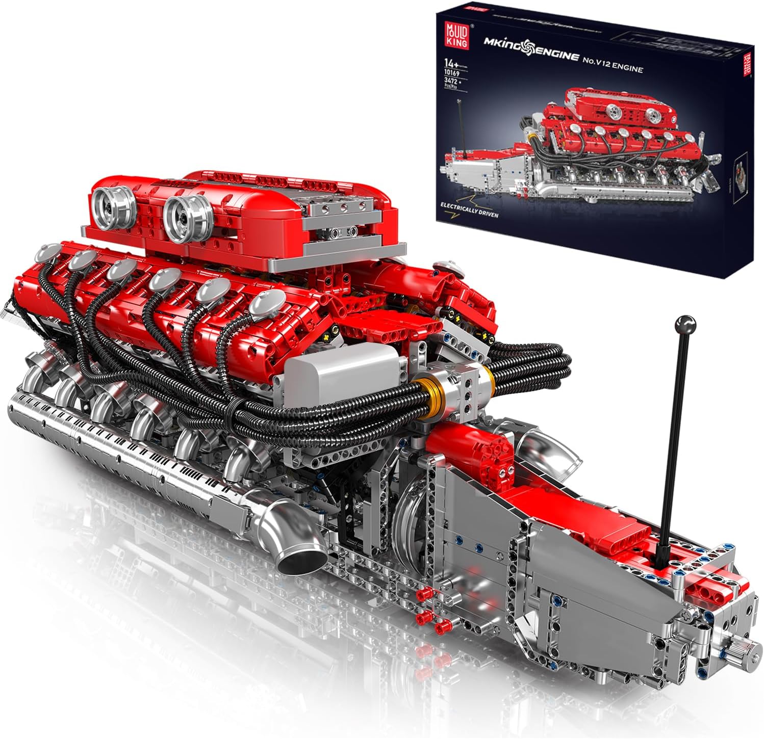 Mould King V12 Engine Building Block Sets, V12 Engine Model Kit That Runs, MOC Engineering Model Building Kit with Battery and Motor, Engineering Building Blocks for Adults (3472 PCS)