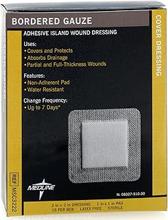 Medline Bordered Gauze, 2" x 2" Adhesive Island Wound Dressing, Sterile, 15 Count