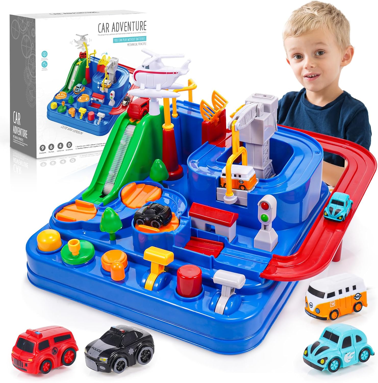 EUTOYZ Car Adventure Toys for 3 4 5 6 Year Old Boys Gifts for 3 4 5 6 Year Old Boys Toys Age 3-6 City Rescue Preschool Educational Toy Xmas Gifts for Kids Toys Birthday Presents Cars Games Track Toy