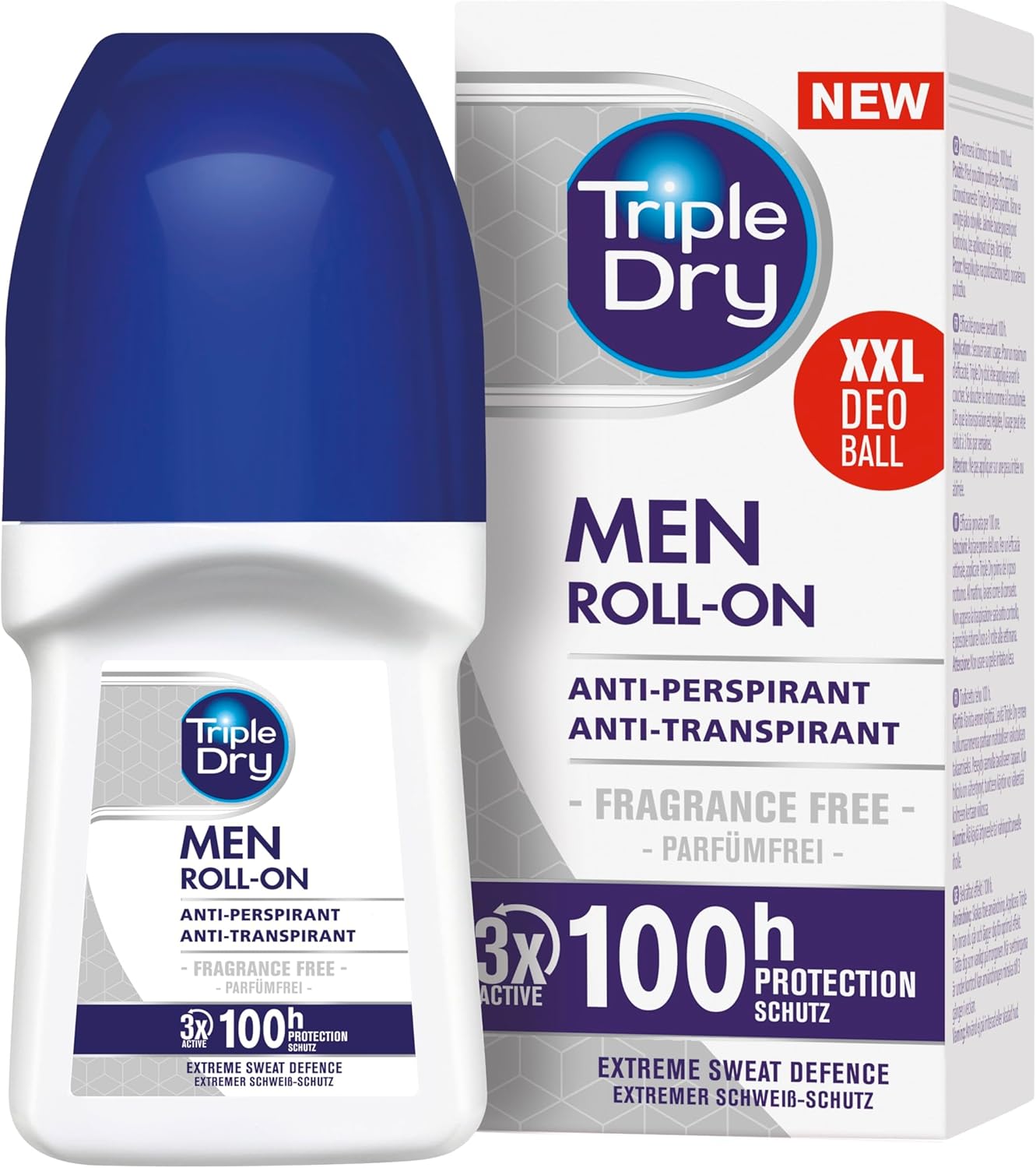 Triple Dry Men | Fragrance-Free Anti-Perspirant Roll On 50ml | 100-Hour Protection Against Excessive Sweating | Fights Odour | Triple Active Formula | Clinically Proven | Male