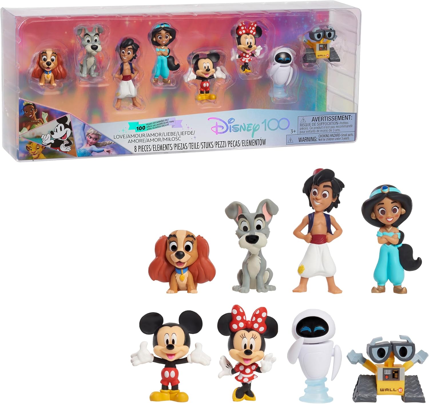Disney100 Years of Love Celebration Collection Limited Edition 8-Piece Figure Pack, Officially Licensed Kids Toys for Ages 3 Up, Gifts and Presents by Just Play