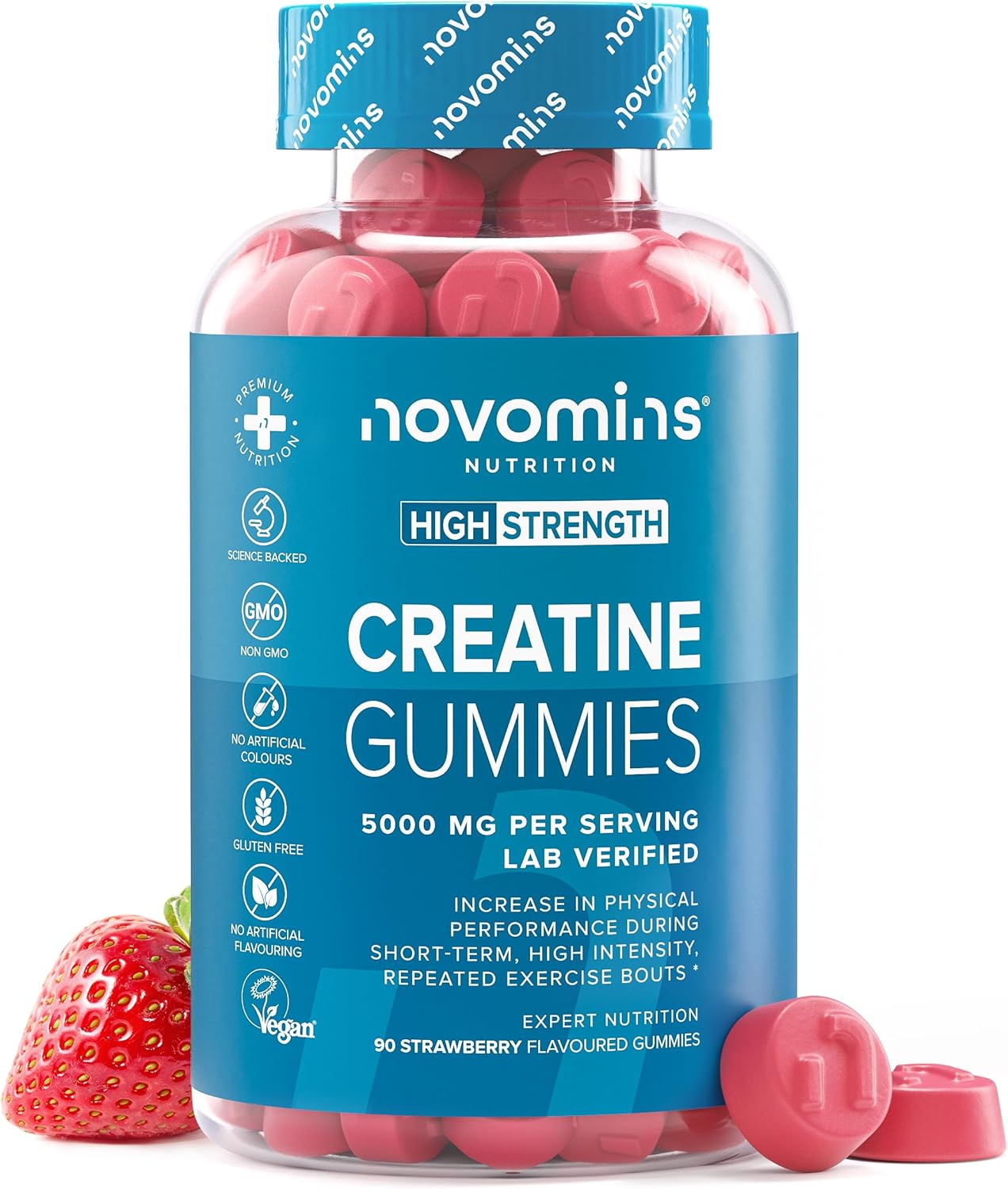 Creatine Gummies - 5000mg Lab Verified - High Strength Monohydrate Gummies - Increase Physical Performance - Alternative to Tablets, Powder & Capsules - Novomins