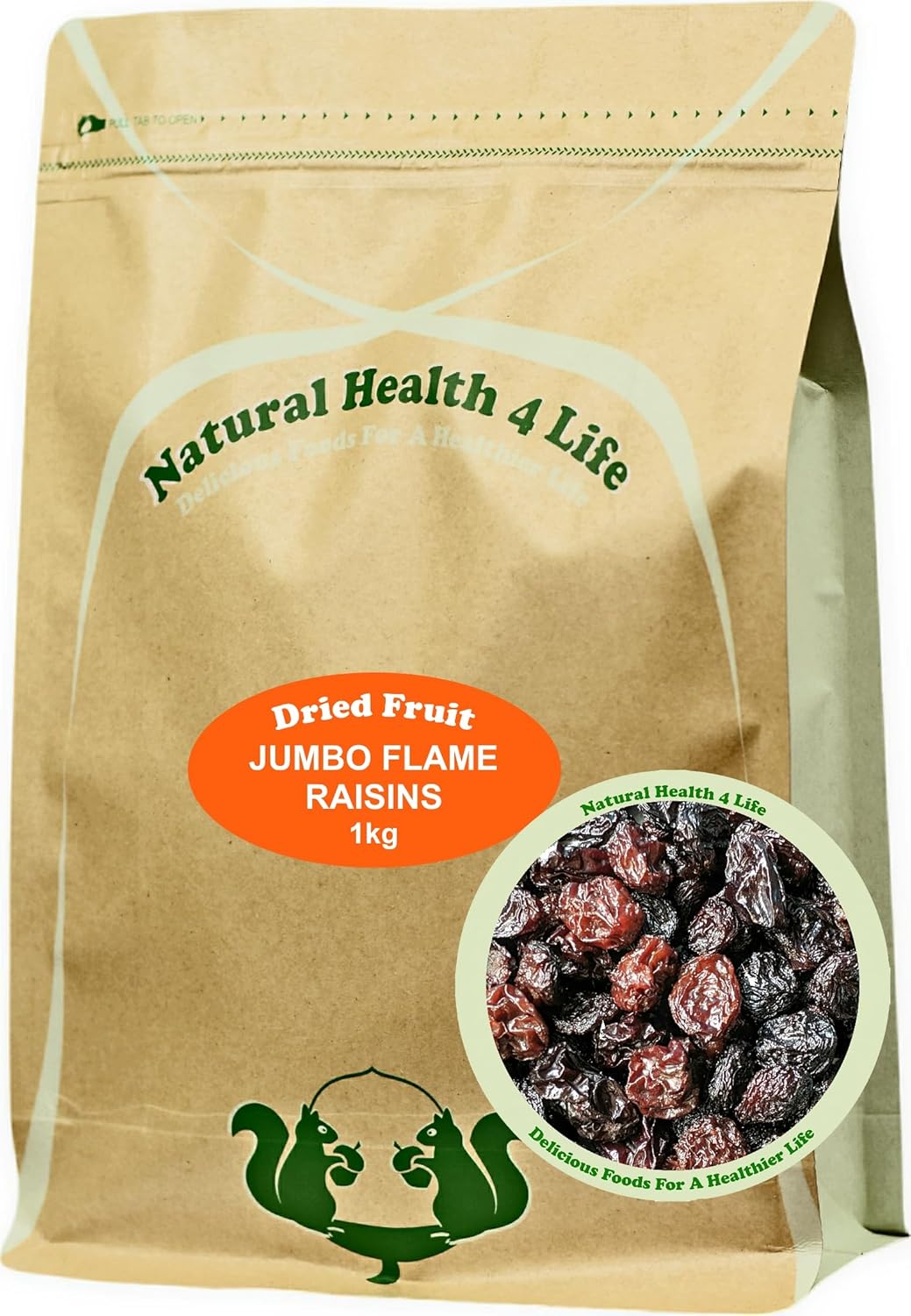 Natural Health 4 Life Jumbo Flame Raisins 1 kg Resealable Pouch (1 Pouch) Produce of Chile