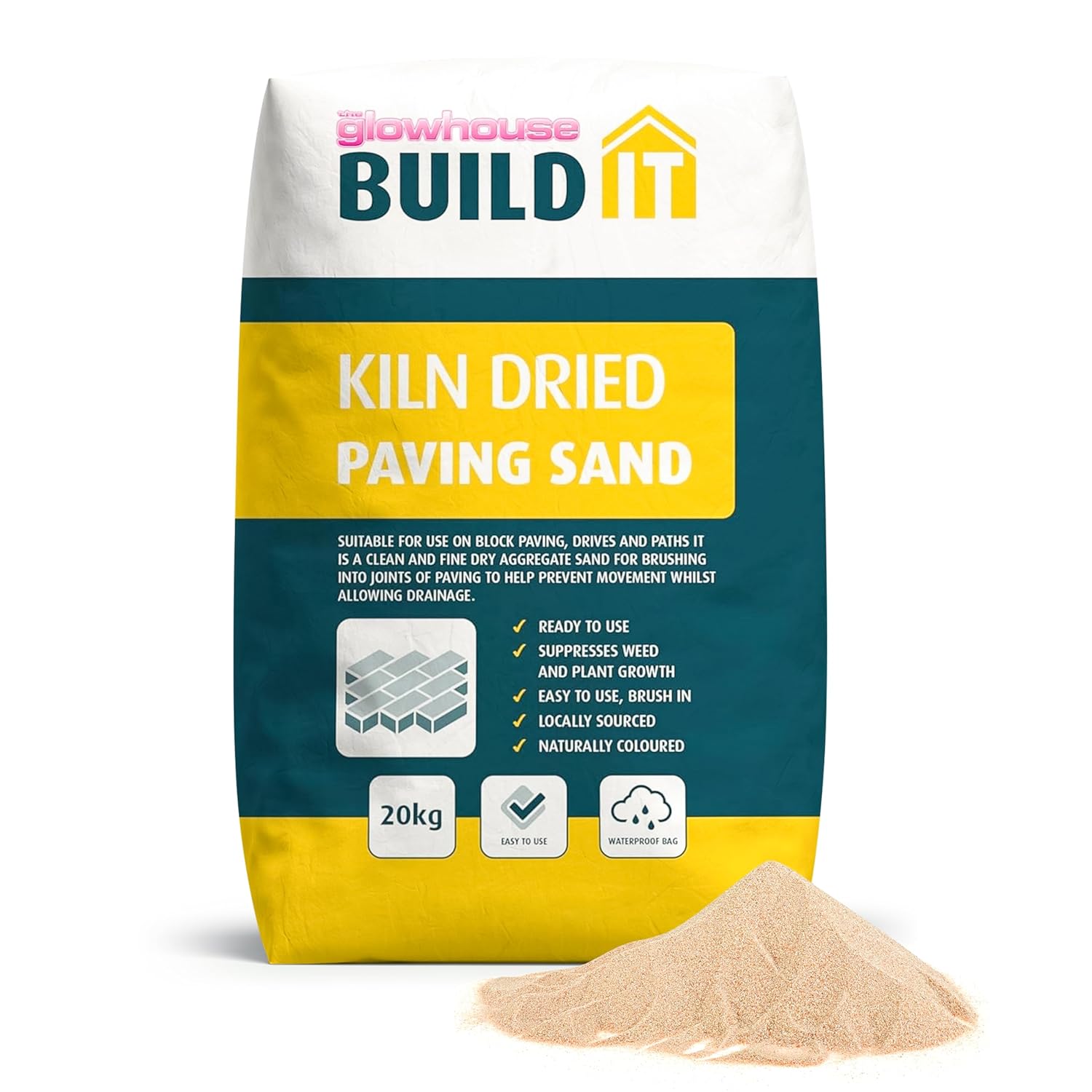 The Glowhouse Kiln Dried Sand Brushing in Joint Gap Filling Paving Block Slabs Patio and Drives Fine Dry Aggregate Silica Sand Bag 20kg - Made in the UK