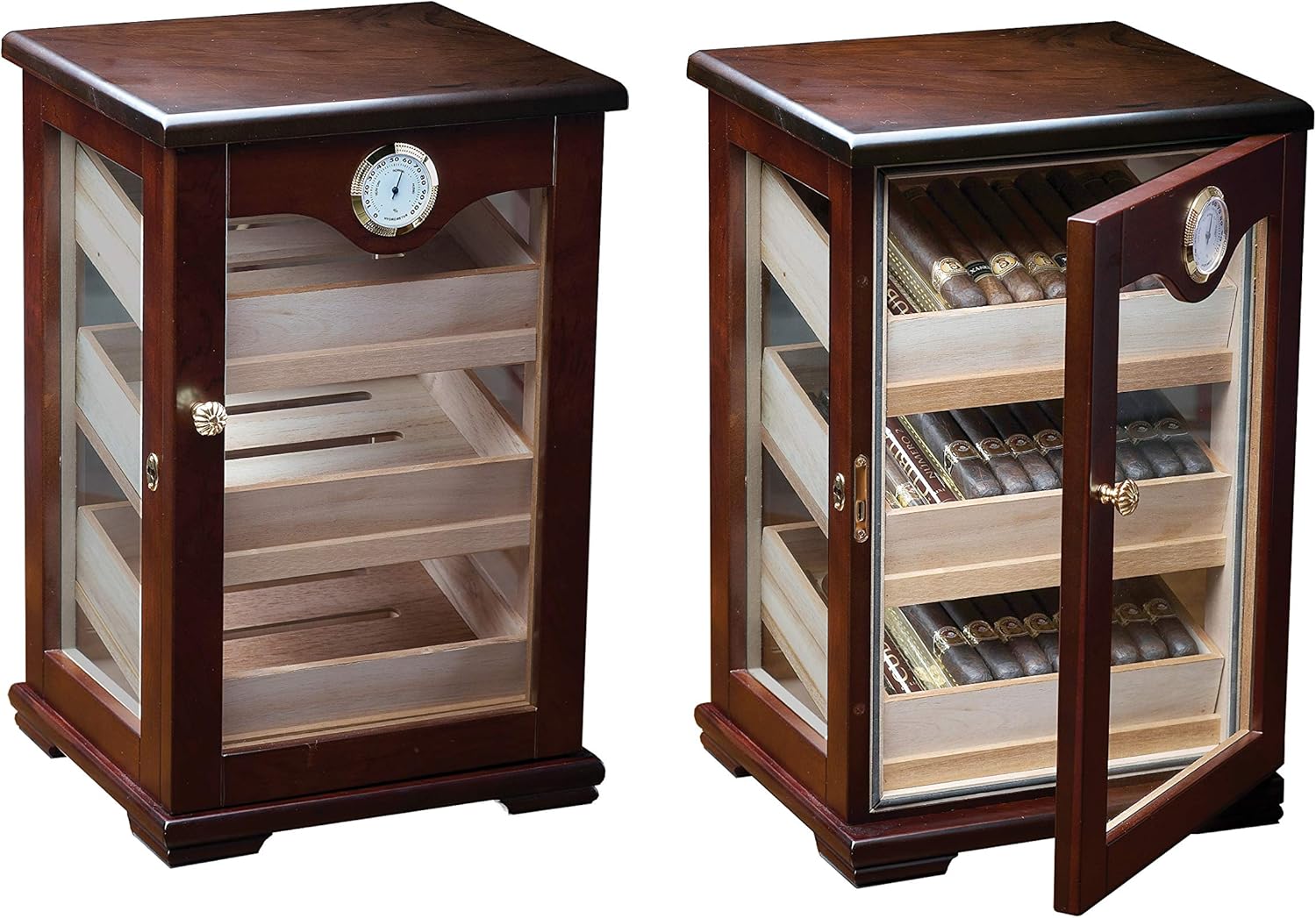 Prestige Import Group Milano Countertop Display Cigar Humidor with 4 Glass Sides & Angled Trays - Up to 125 Cigar Capacity - Finish: Dark Mahogony