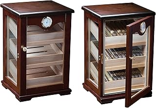 Prestige Import Group Milano Countertop Display Cigar Humidor with 4 Glass Sides & Angled Trays - Up to 125 Cigar Capacity - Finish: Dark Mahogony