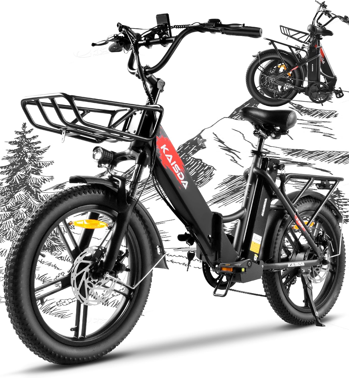 KAISDA Electric Folding Bike with 20.8ah Removable Li-Battery &Powerful Motor,Electric Bicycle has 7 Speed with LCD Display,55-90KM Long Range,electric bikes for adults folding 180mm Disc brake