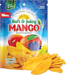 Dried Mango Slices - Delicious Texture Soft & Juicy Low Sugar Added Dried Mango - Naturally Ripened Mangos Dried Fruits - Gluten Free Dry Mangoes Natural Source of Vitamin C, Fiber, (16 Oz Dried Mango)