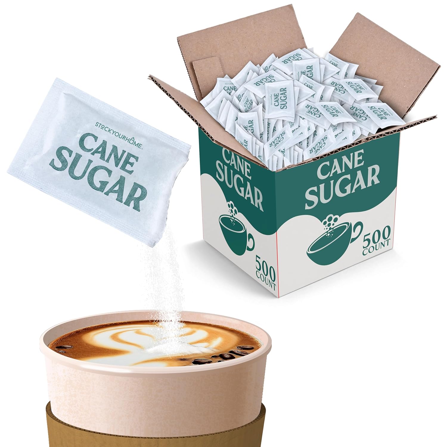 Bulk Sugar Packets, 500 Count - Individual Servings of White Sugar Packets for Coffee and Tea, Granulated Sugar Packs Great for Restaurants, Coffee Shops, Offices, Schools, and More