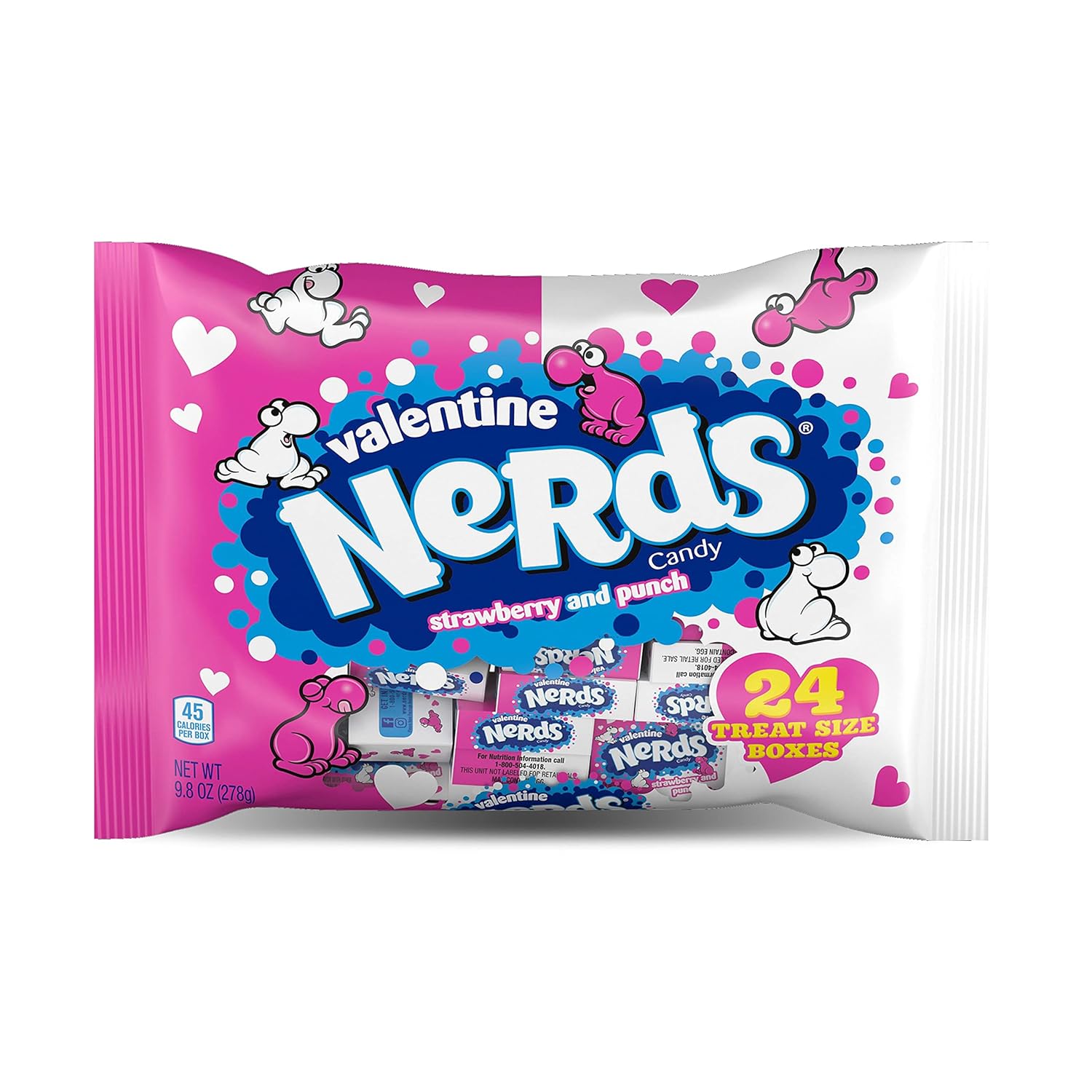 NERDS Valentine’s Day Candy | Strawberry and Punch Flavors | Sweet and Sour Candy Individually Wrapped Treat-Size Boxes of Candy, Valentine's Day Classic Candy, 9.8oz, Pack of 24