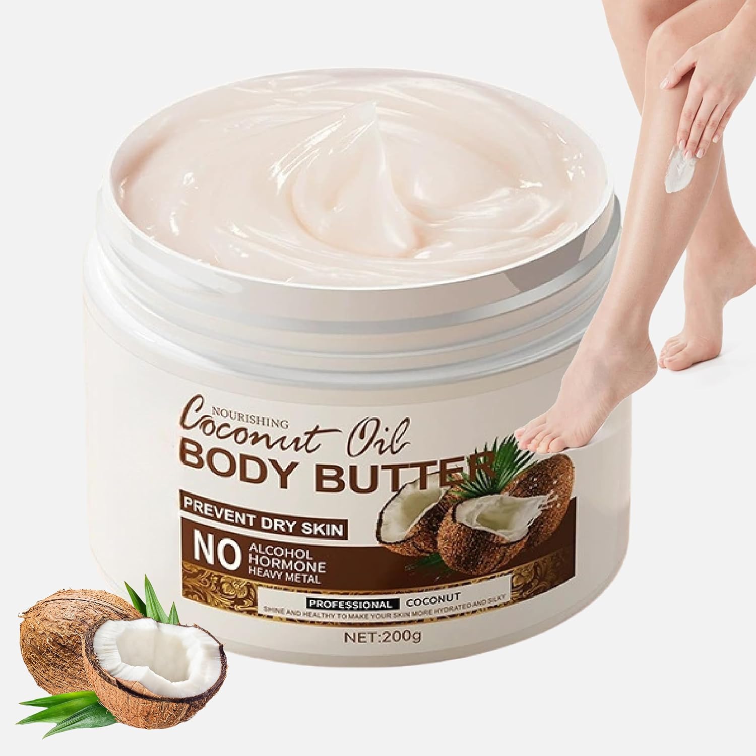 Coconut Body Butter 200g – Intense Moisturizer for Dry Skin, Enriched with Coconut Oil. Deeply Nourishes, Soothes, and Hydrates for Silky Smooth Skin. Daily Skin Care Routine，Create Silky Skin