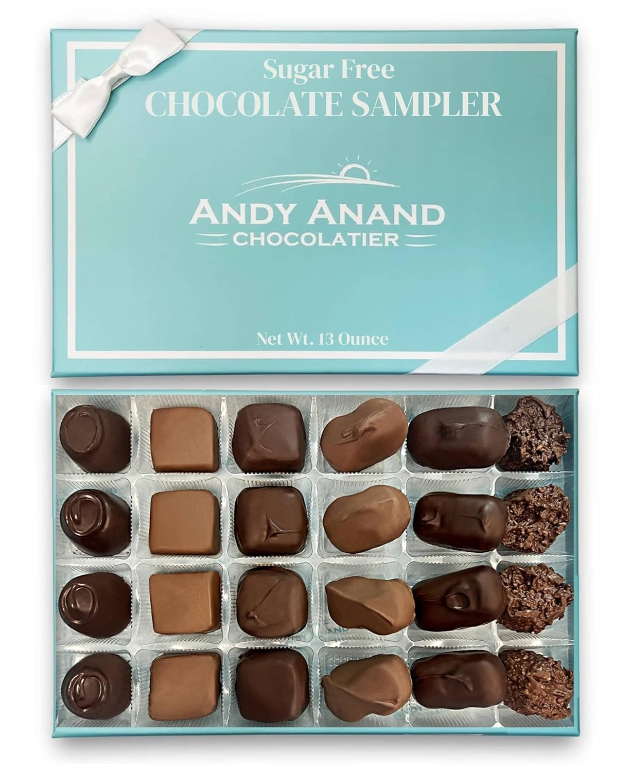 Andy Anand's Exquisite Sugar Free Chocolate Sampler: Unbelievably Delicious, Guilt-Free Indulgence in Assorted Gourmet Flavors, Gift Boxed (13 Oz) - Diabetic Friendly!