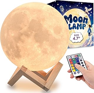 Mind-Glowing Moon Lamp - 3D Moon Night Light for Kids Bedroom - 16 Color LED Moonlight for Space Decor - Moon Globe Nightlight with Stand, Touch/Remote - Girls & Boys Night Light (4.7 inch)