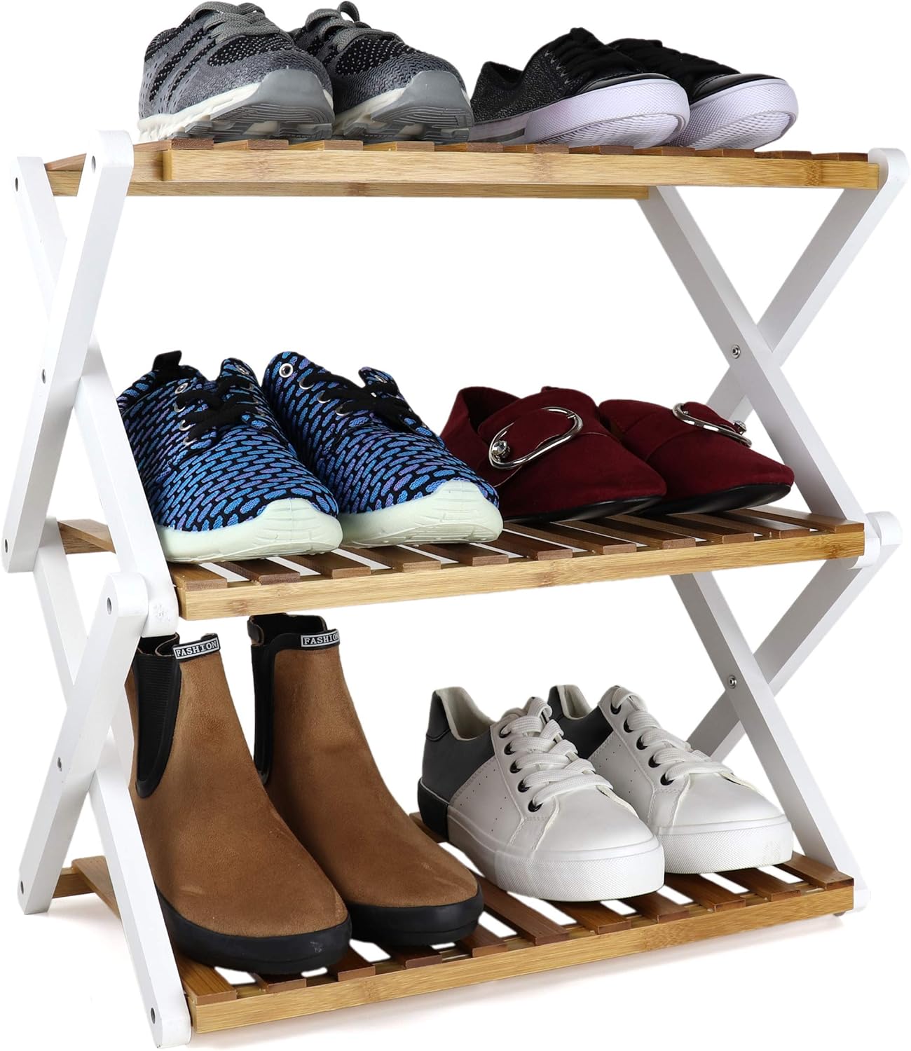 Ashwood & Rye 3 Tier Folding Bamboo Shoe Storage Racks