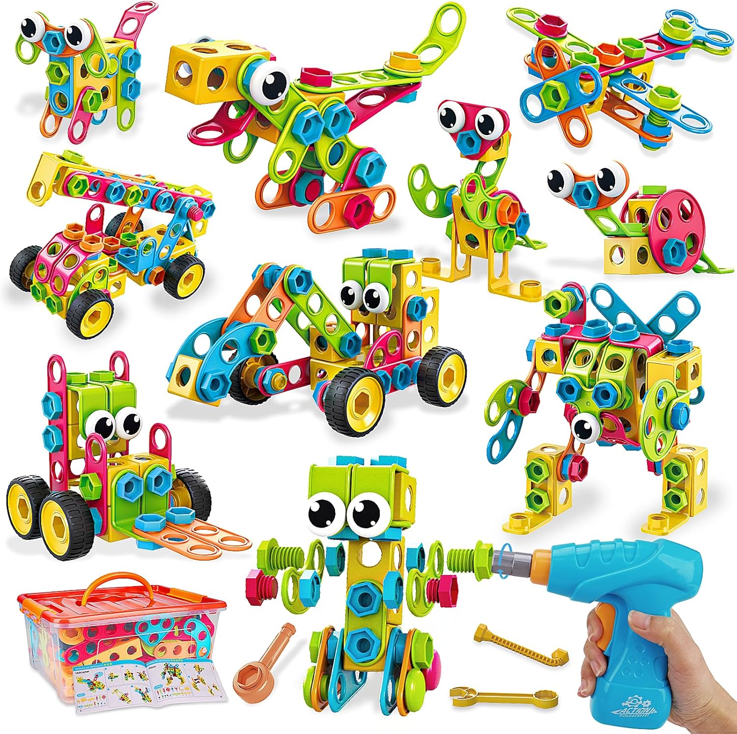 199PCS Building Blocks STEM Toys for 3 4 5 6 7 8+ Year Old Boy Girl Birthday Gifts Educational Building Toys for Kids Ages 3-5 4-8 5-7 6-8 Stem Kits Erector Sets Construction Games Creative Activities