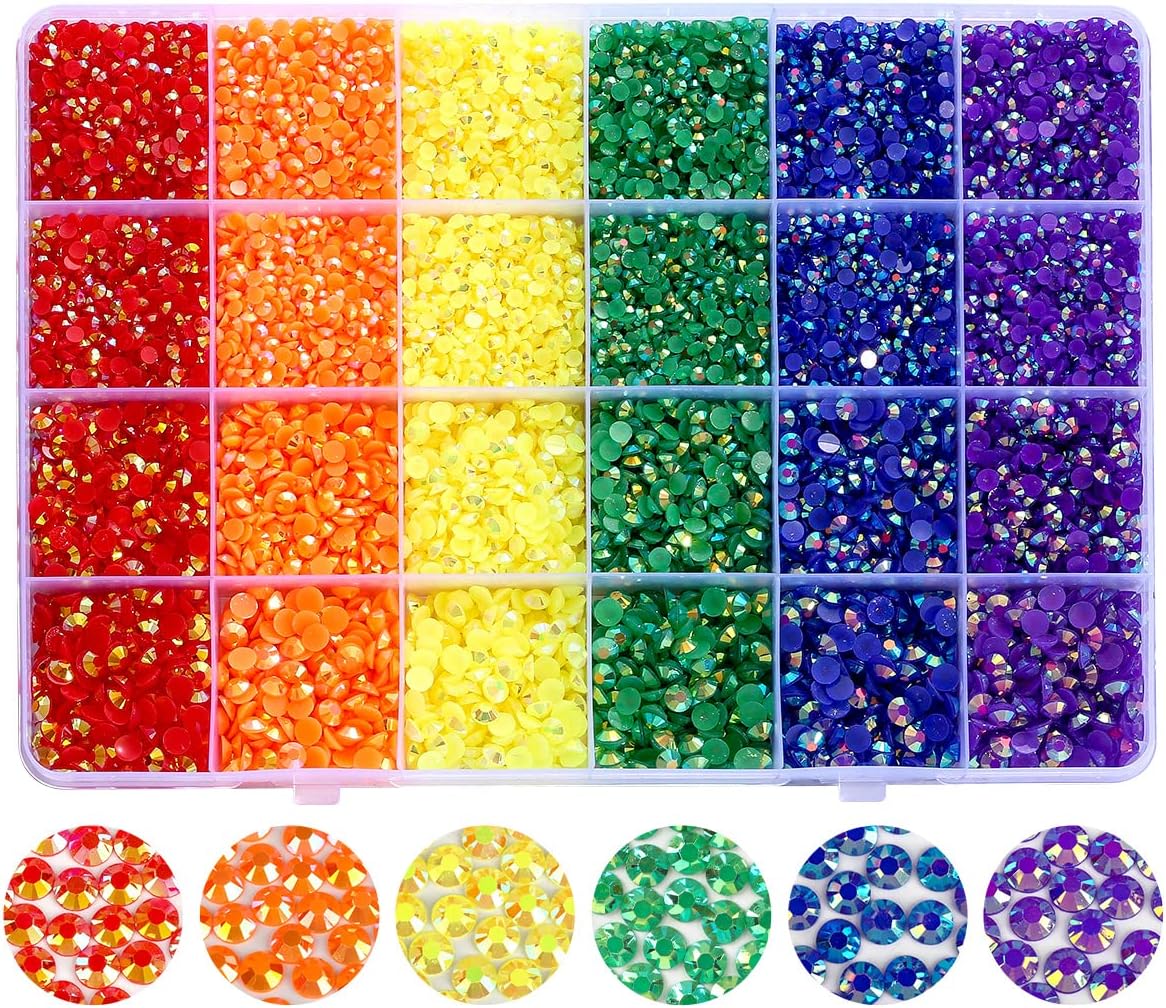 21000pcs Resin 3/4/5mm Flatback Rhinestones Bedazzler Kit for Crafts | 6 Colors Jelly Gemstones for Nails,Makeup,Tumblers,Bottles,Clothing,Shoes,Phone Case DIY Dazzling Decoration (Rainbow)