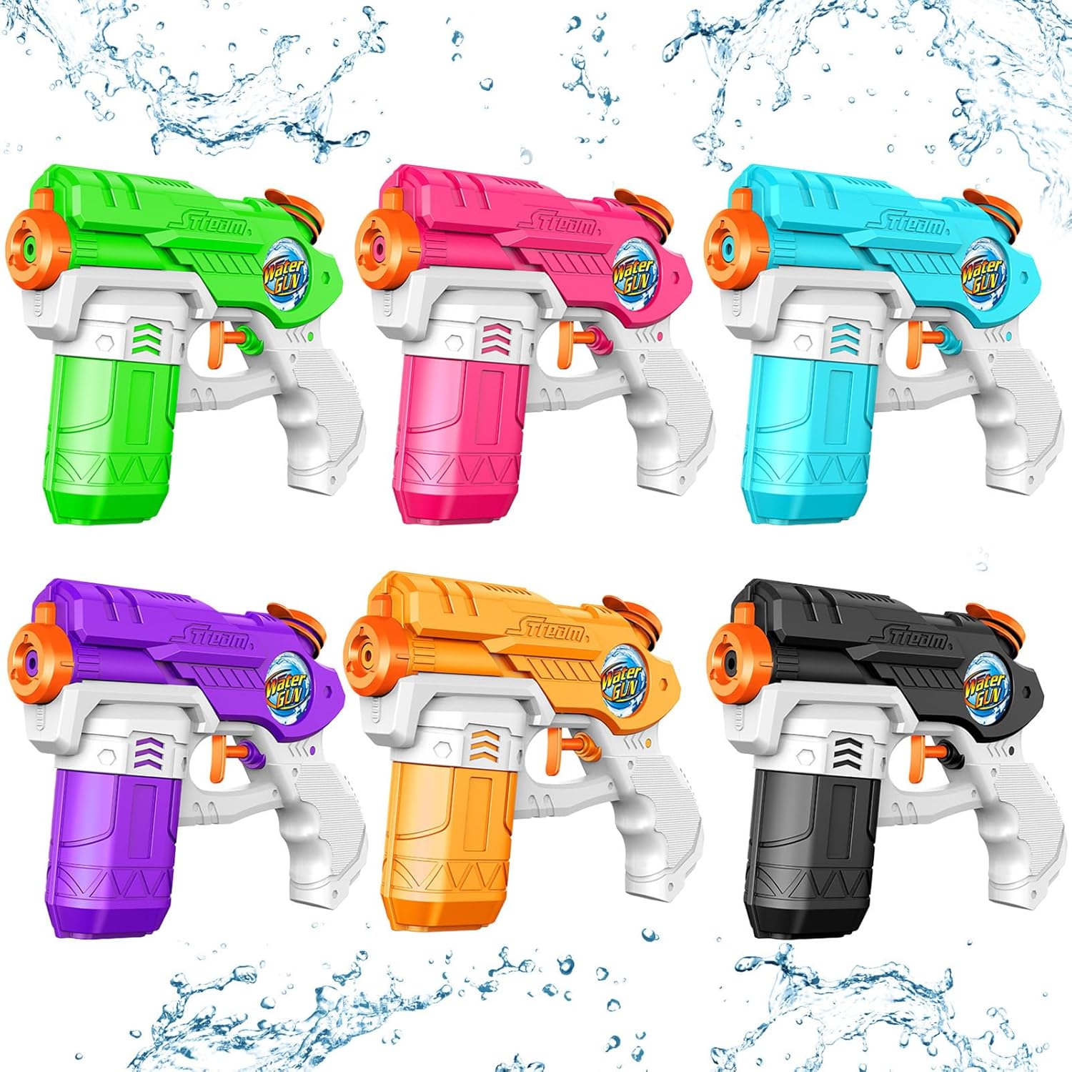 Water Guns for Kids Adults, 6 Pack Squirt Guns Soaker Blaster 220CC Capacity Long Range Super Water Gun Pistols for Boys Girls Toddlers Swimming Pool Water Toys (6)