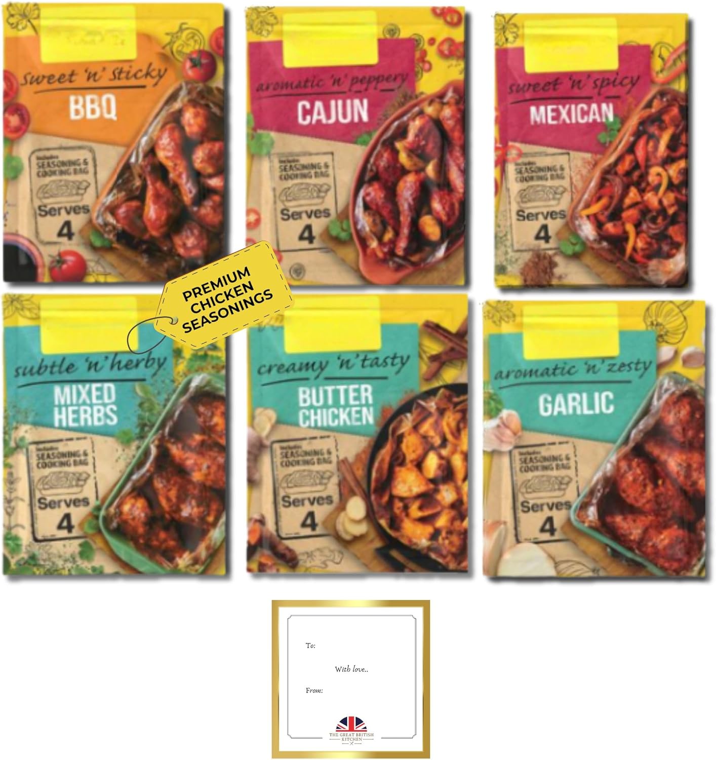 Chicken Seasoning Bundle Includes Maggi So Juicy Mix 6 - BBQ, Butter, Garlic, Mexican, Mixed Herbs and Cajun Chicken Maggi Seasoning Mixes By The Great British Kitchen