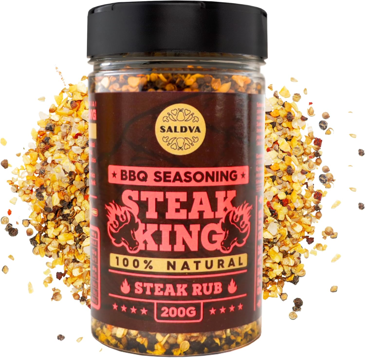 Steak King BBQ Rub - 100% Natural Seasoning - Perfectly Balanced Blend of Spices for Extraordinary Steaks and Other BBQ Beef Dishes - Large Jar (200g)