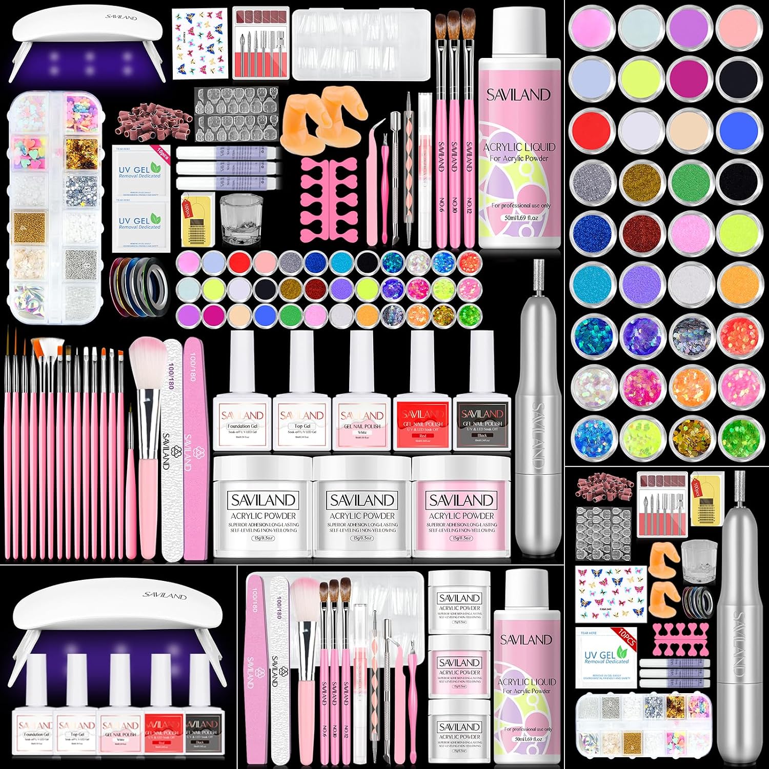 SAVILAND All-in-1 Acrylic Nail Kit with Drill and U V Light for Beginner