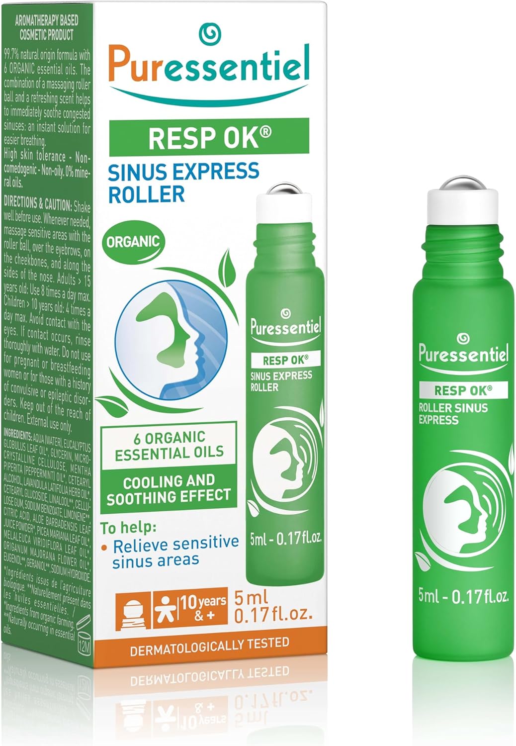Puressentiel Respiratory Roll-on Sinus Express – Immediate Sinus Relief - 100% Plant-Based Formula - Organic Aloe Vera & Essential Oils - Pocket Size