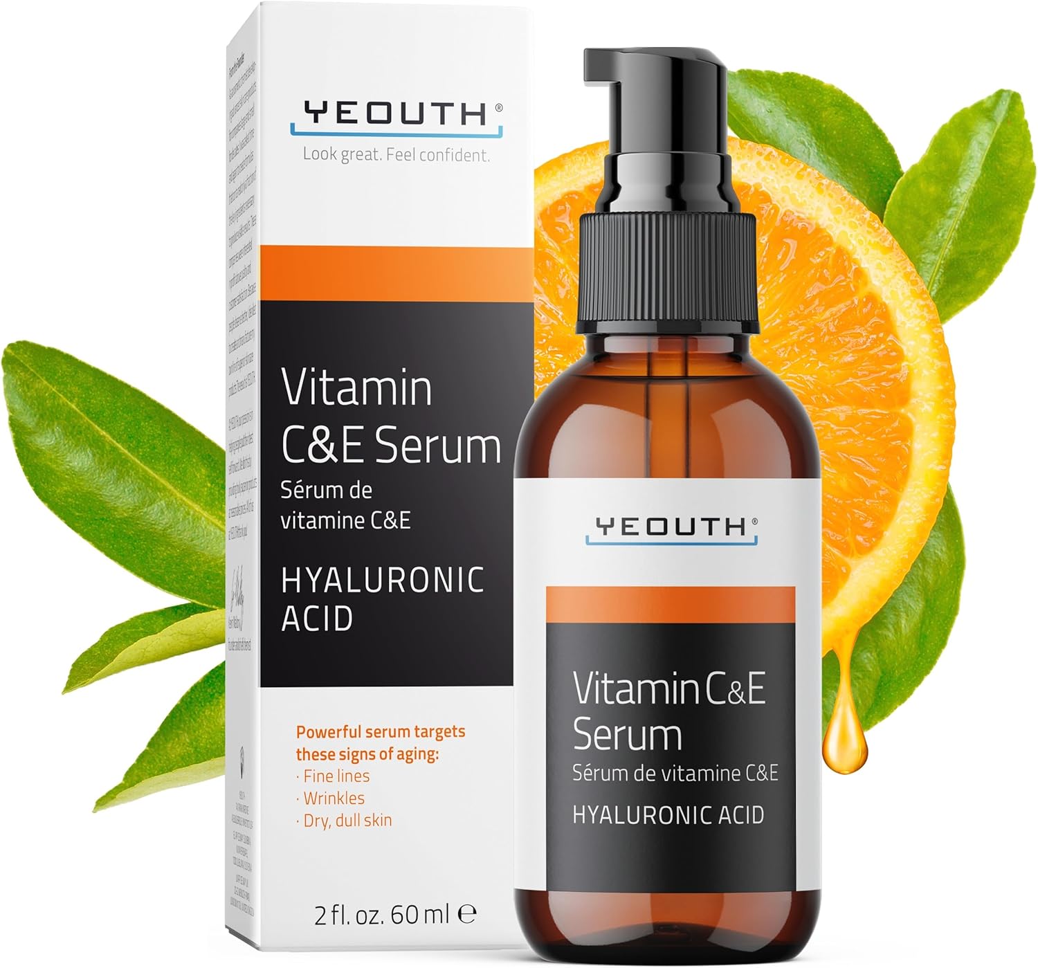 YEOUTH Vitamin C Face Serum with Vitamin E and Hyaluronic Acid, Hydrating Vitamin C Serum for Face, Targets the Appearance of Dull Spots 60ml