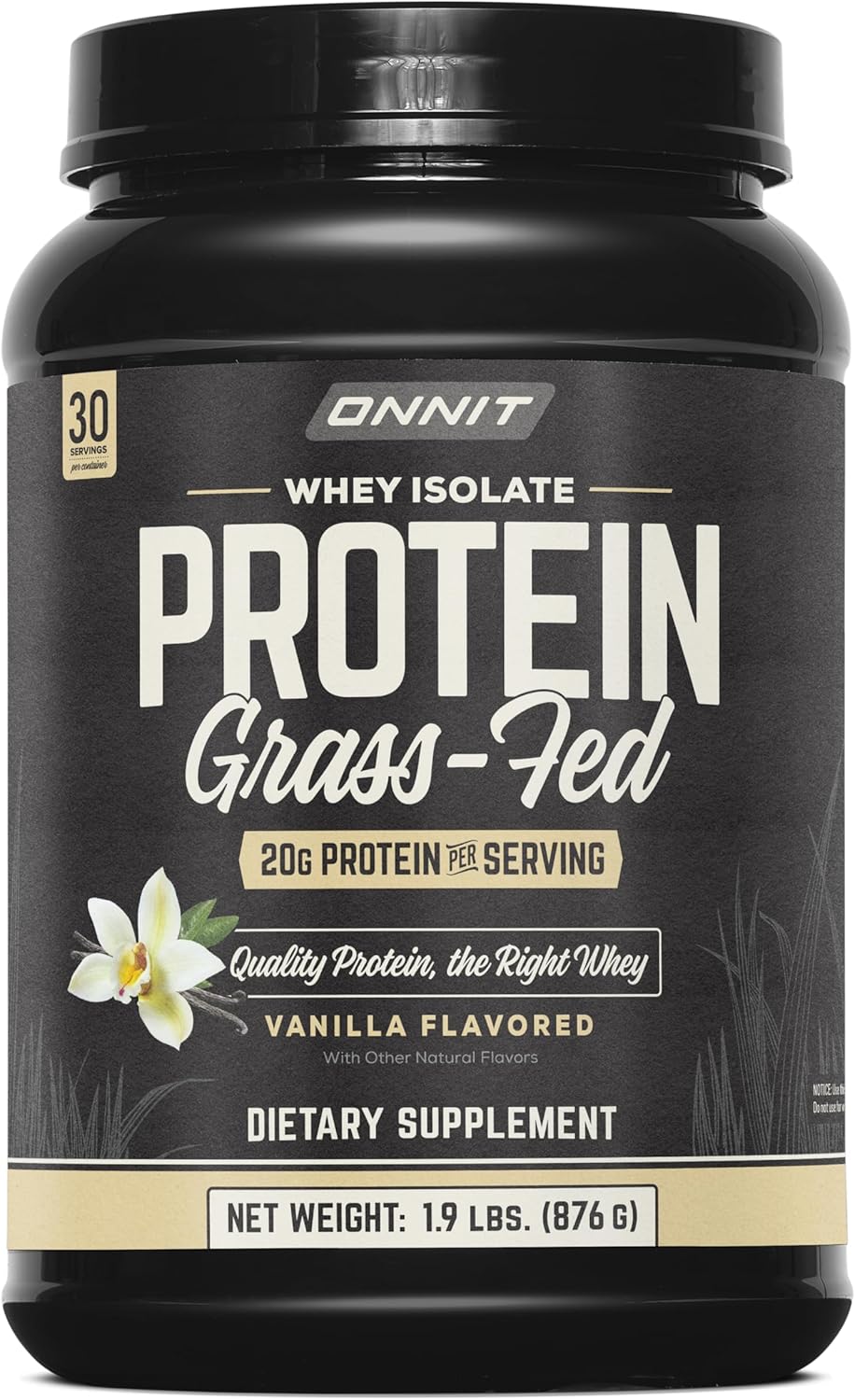 ONNIT Grass Fed Whey Isolate Protein Powder, Vanilla Flavor, Whey Protein Powder Dietary Supplement to Support Muscle Gain and Workout Recovery, 30 Servings per Tub, 30.7 oz
