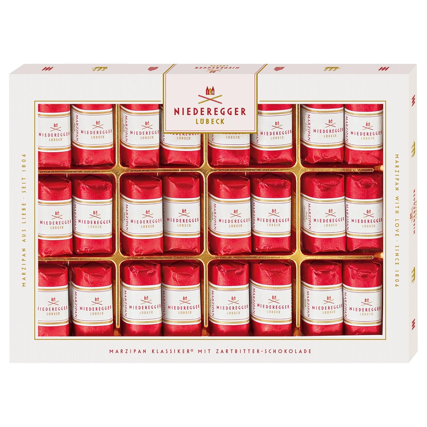 Niederegger Classic Loaves - Pure Marzipan Covered in Crisp & Dark Chocolate - 300g / 10.5oz | 24 Pieces per Box | Premium, Handcrafted, Authentic | Made in Germany since 1806 | Kosher