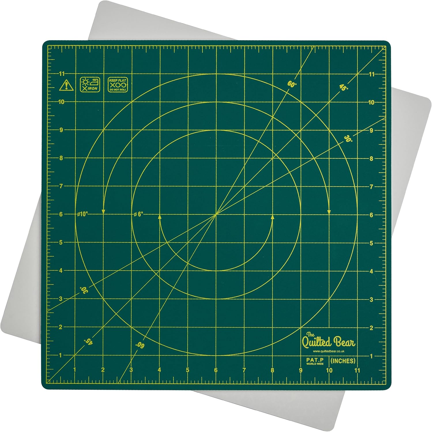The Quilted Bear Rotating Cutting Mat 12" x 12" - Square Self Healing 360° Rotating Craft Cutting Mat with Innovative Locking Mechanism for Quilting & Sewing Your Choice of Colours Available! (Green)