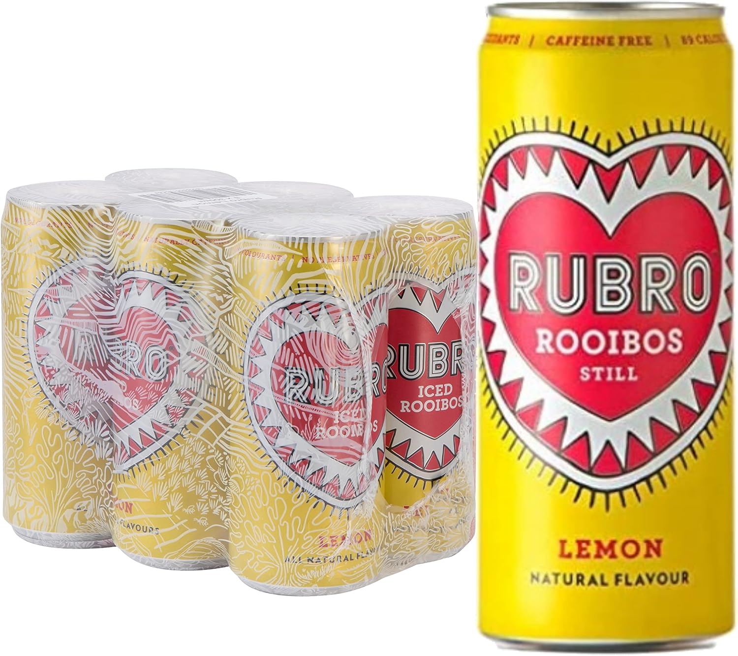 Rubro - Lemon Rooibos - 6 Can Multipack - 300ml - Still, Soft Drink - Lemon Tea Drink - Fruit Flavoured Iced Tea - Bulk Soft Drinks