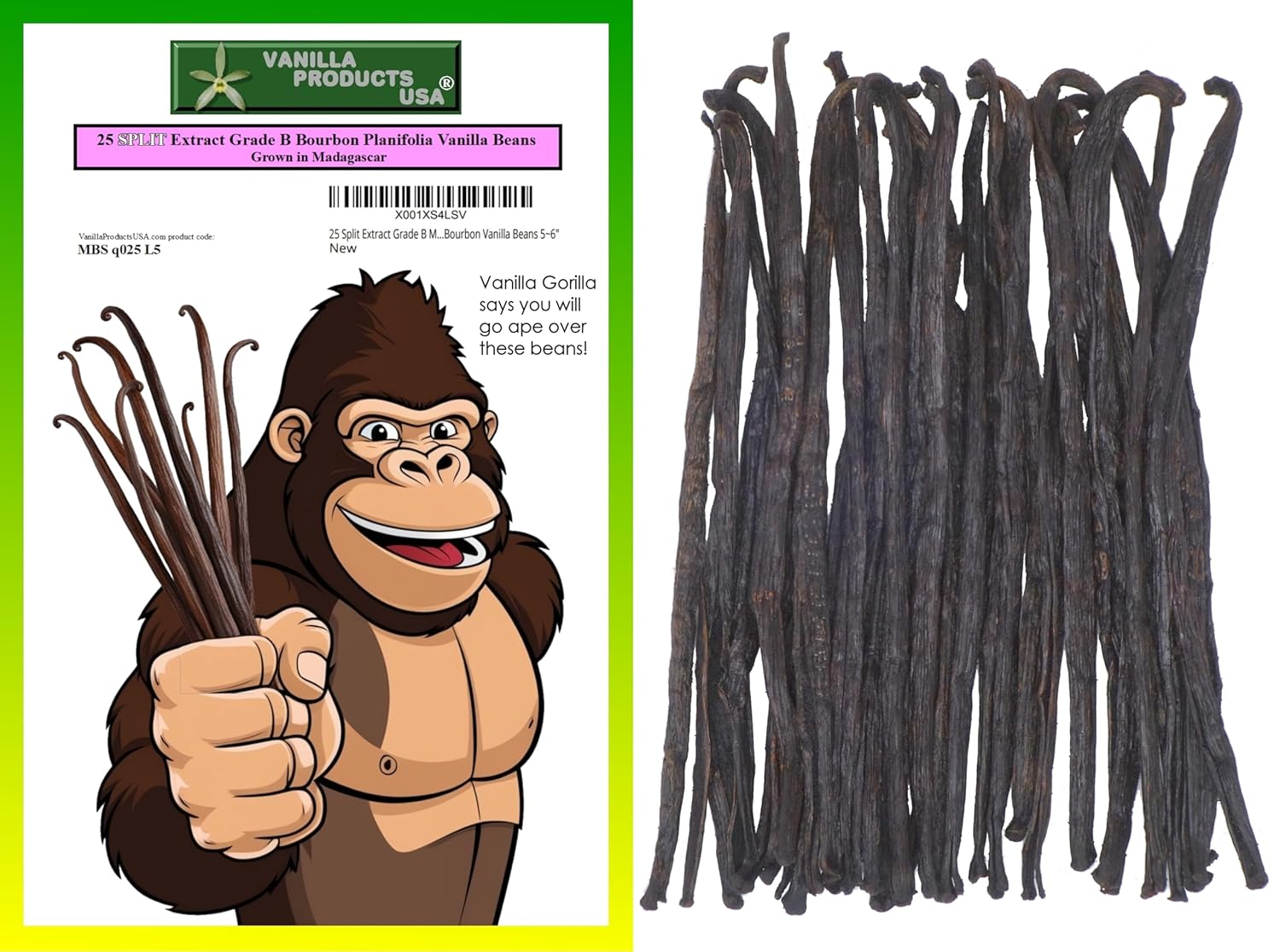 25 Split Extract Grade B Madagascar Bourbon Natural Vanilla Beans 5~6" by Vanilla Products USA