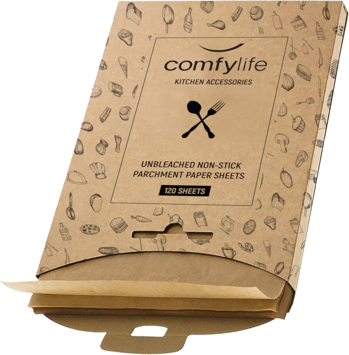 Comfylife 120 x Parchment Paper Sheets - No Curl, No Tear, No Burn Baking Paper (16 x 12 inch) – No Chemical Unbleached – Cookie Paper Precut Baking Sheets For Baking