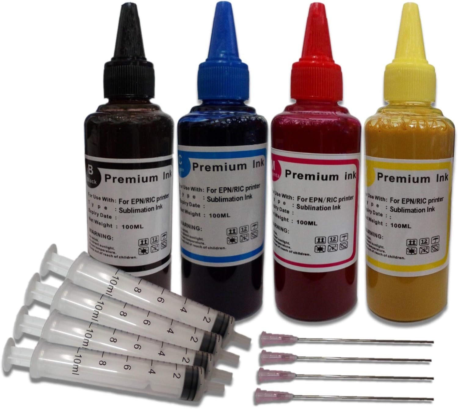 Sublimation Ink cartridge refill Kit Compatible with Epson and Ricoh Printers - Heat Press Ink, Heat Transfer Black Cyan Magenta Yellow