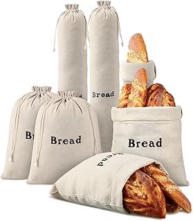6 Pcs Linen Bread Bags Reusable Bread Bags for Homemade Bread Large Drawstring Artisan Bread Storage Bags Loaves Pastries Bags Homemade Food Storage Wedding Gift for Home Bakery, 12 x 15 In, 6 x 26 In