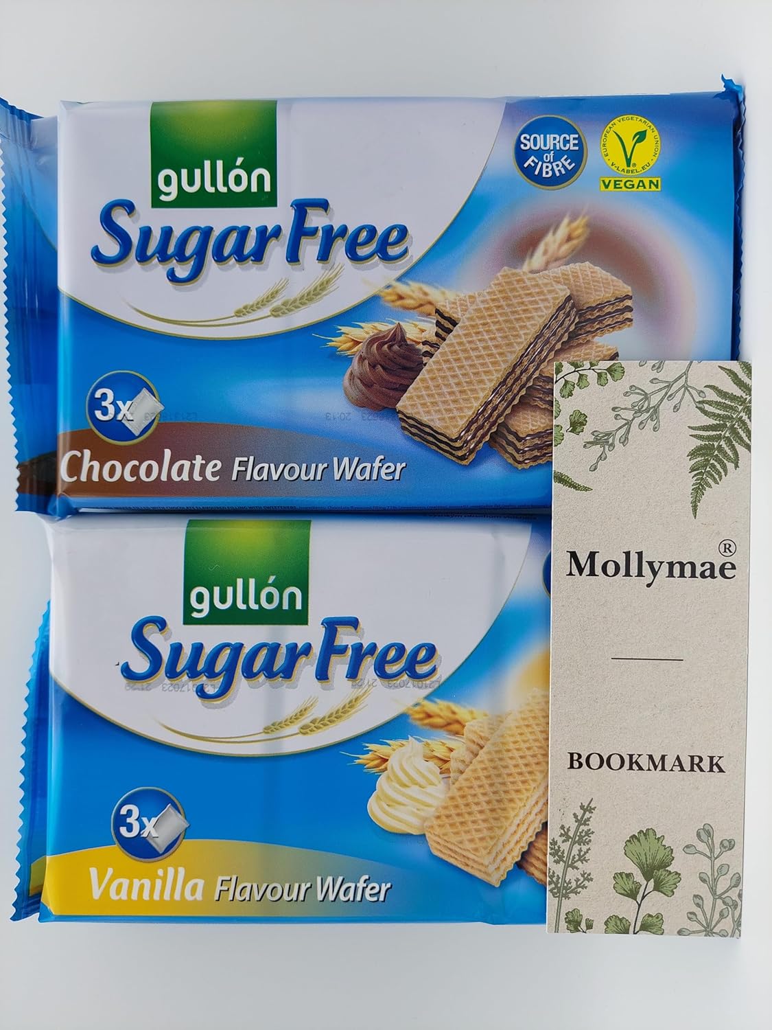 Gullon Sugar Free Wafers Chocolate And Vanilla Bundle With Mollymae Bookmark | 2 x 180g