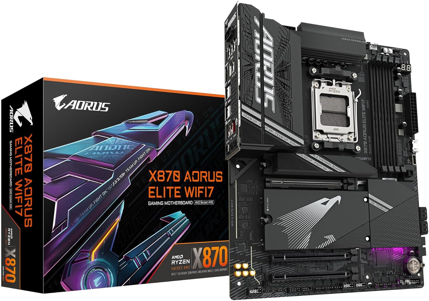 GIGABYTE X870 AORUS ELITE WIFI7 Motherboard - Supports AMD Ryzen 9000 CPUs, 16+2+2 phases VRM, up to 8000MHz DDR5 (OC), 3xPCIe 5.0, Wi-Fi 7, 2.5GbE LAN, USB 4