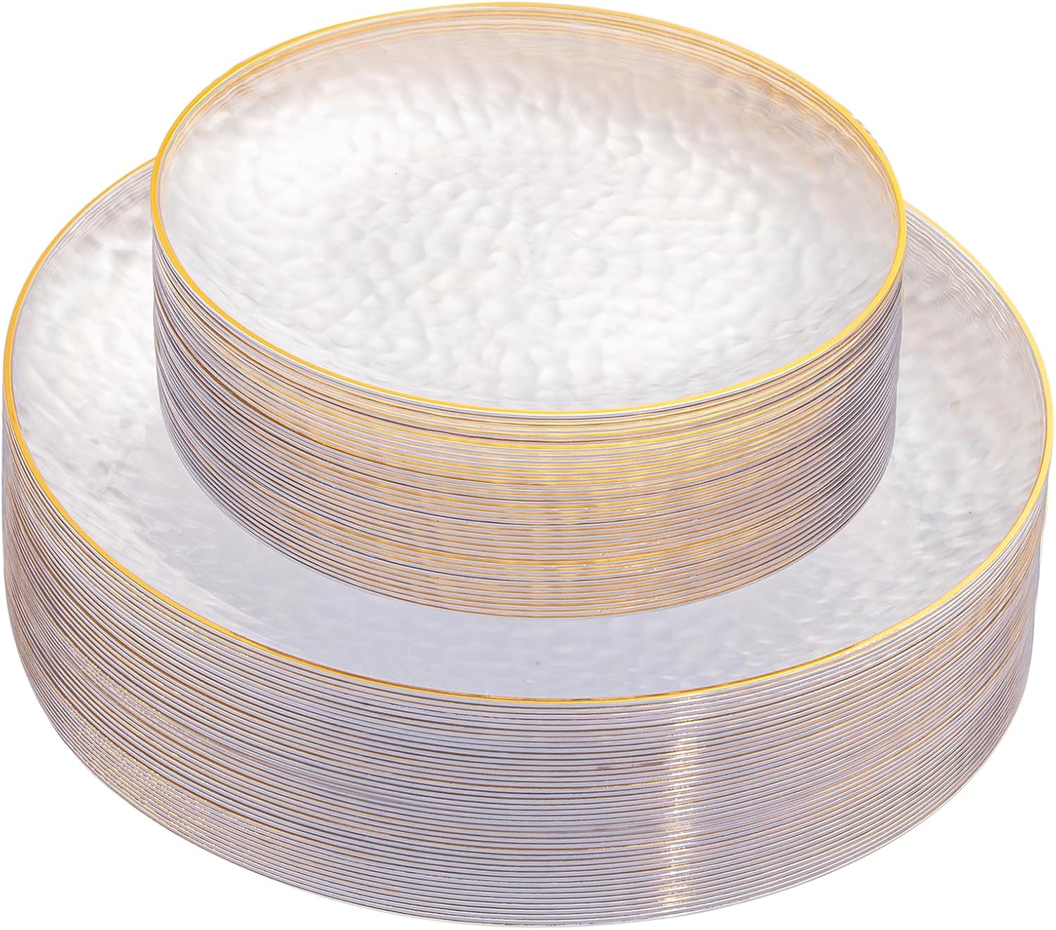 Rubtlamp 60Pcs Clear Plastic Plates,Clear Disposable Plates With Gold Rim,Heavy-duty Gold Plates,Hammered Party Plates Include 30Clear Dessert-Platos,30Dinner-Platos for Wedding, Party